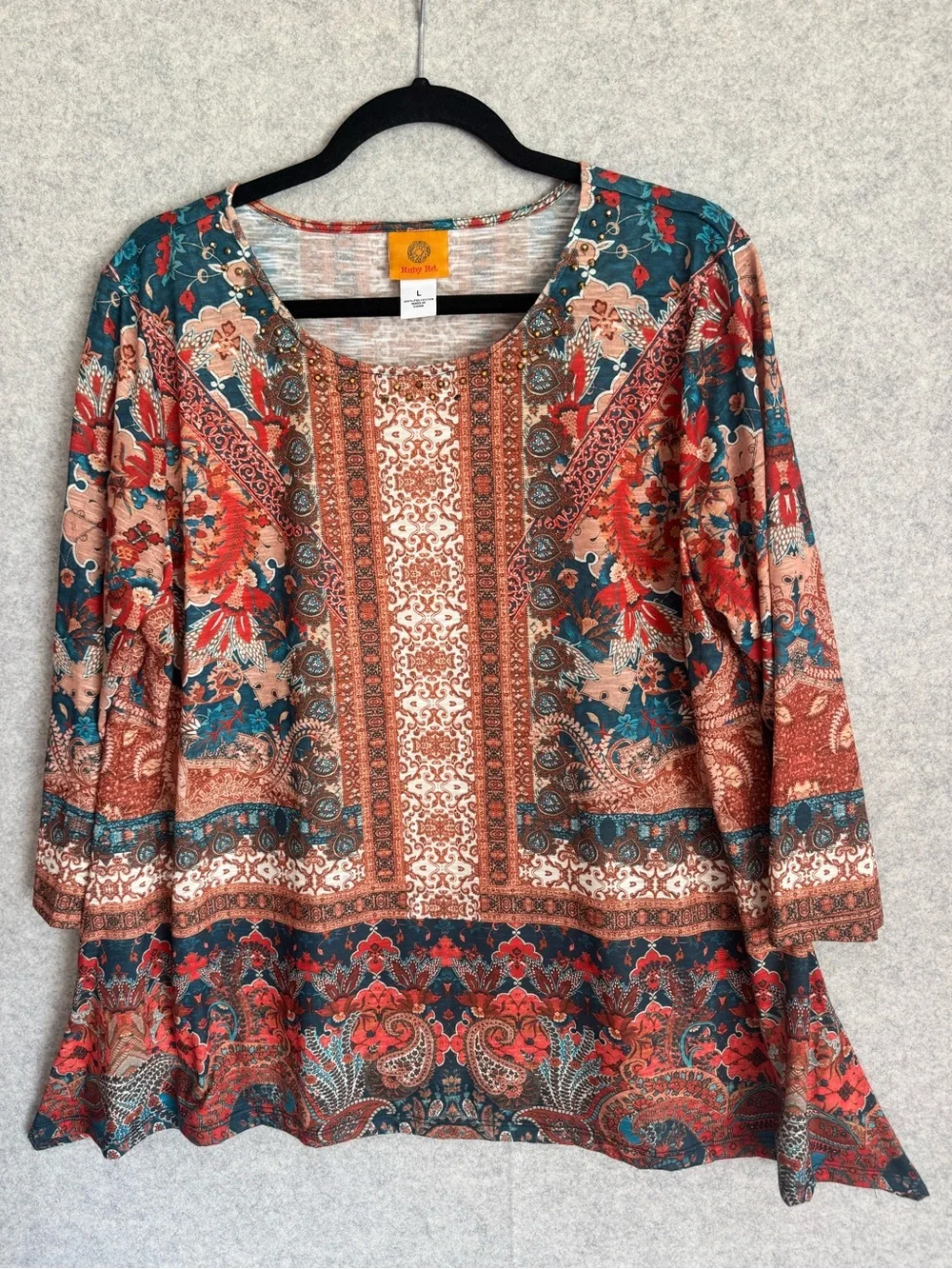 Ruby Rd. Teal & Rust Paisley Scoop Neck Tunic - Picture 1 of 7